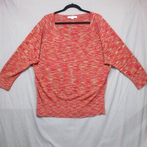 Loft Scoop Neck Loose Fit Elastic Waist Blouse Long Sleeve Heather Red Women XXL